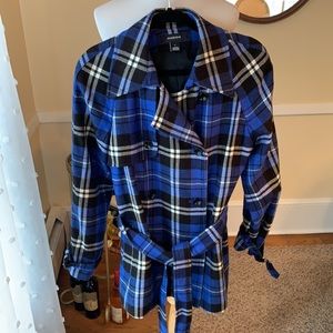 Jones Wear Large Plaid Belted Lined Coat EUC